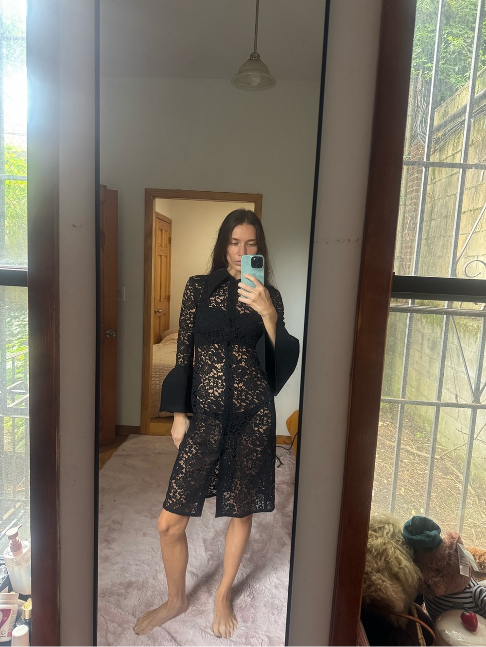 Proenza Schouler Black Lace Long-Sleeve Sheath Dress - Picture 5 of 7
